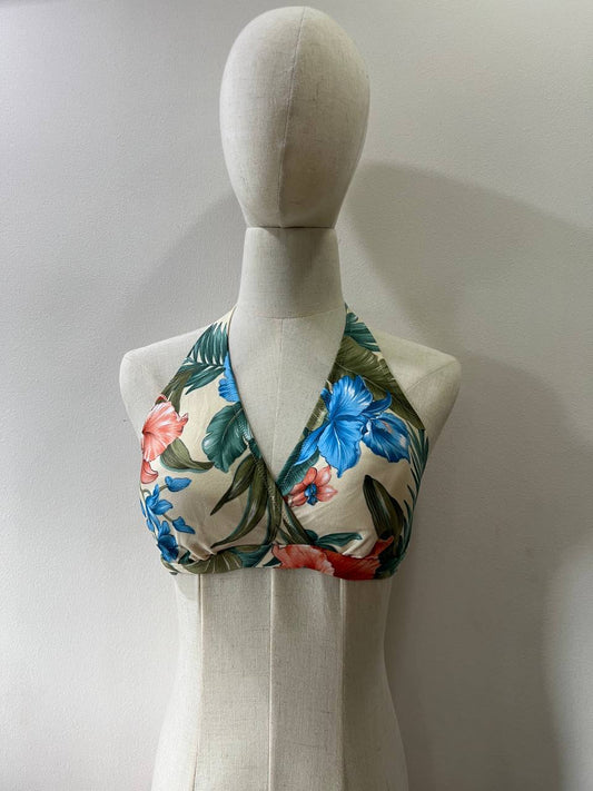 Beige Floral Bikini Top