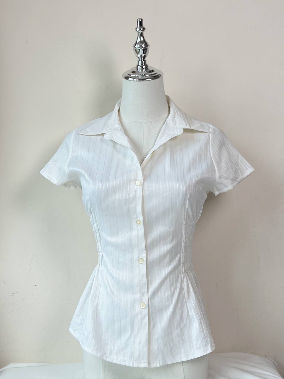 White Fitted Blouse w Faint Embossing