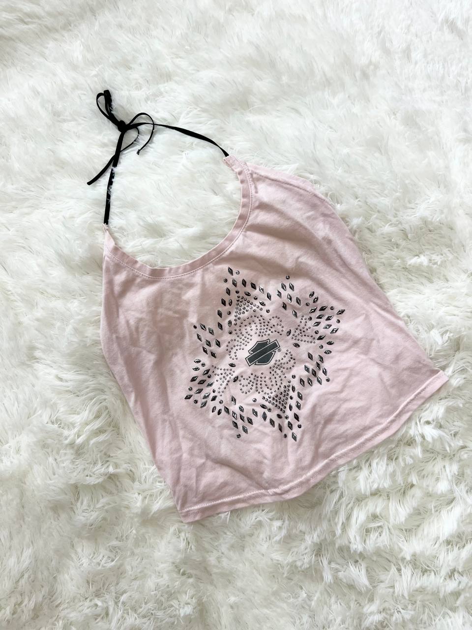 Baby Pink Harley Davidson Reworked Halter Top