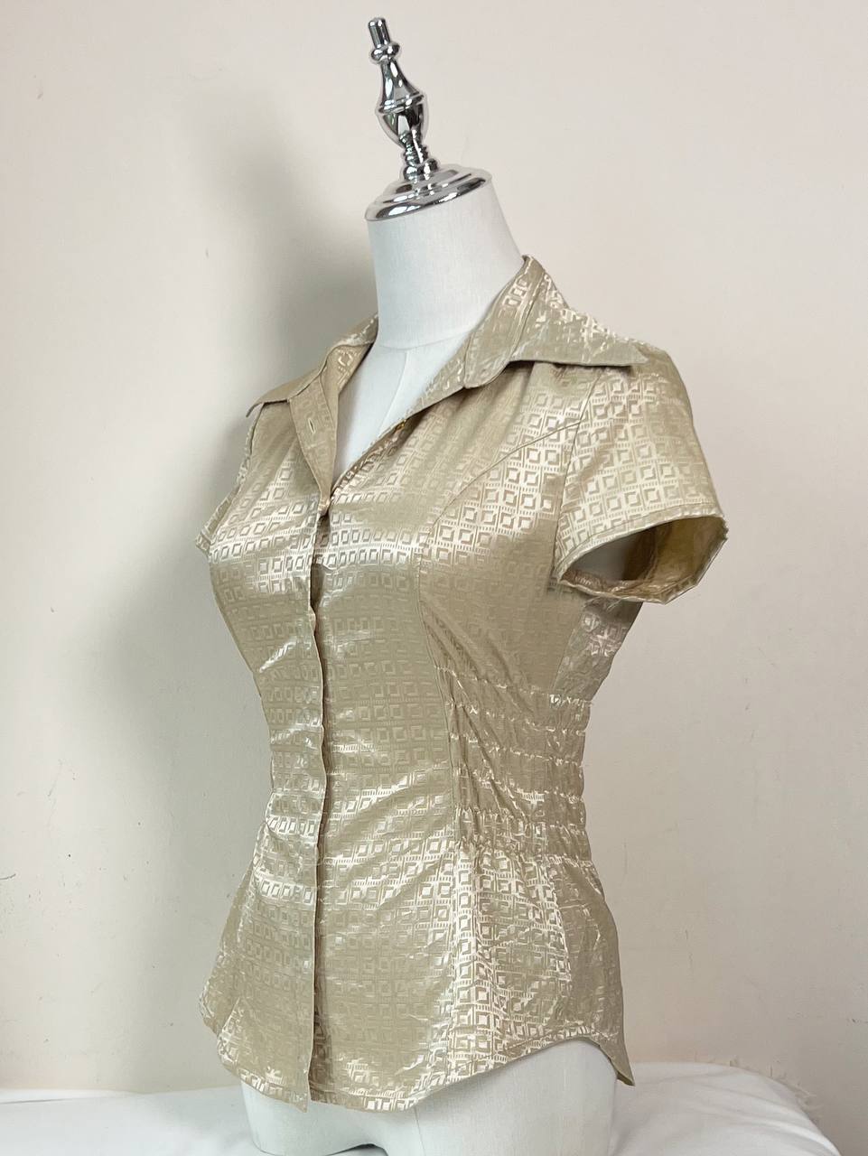 Khaki Embossed Fitted Blouse