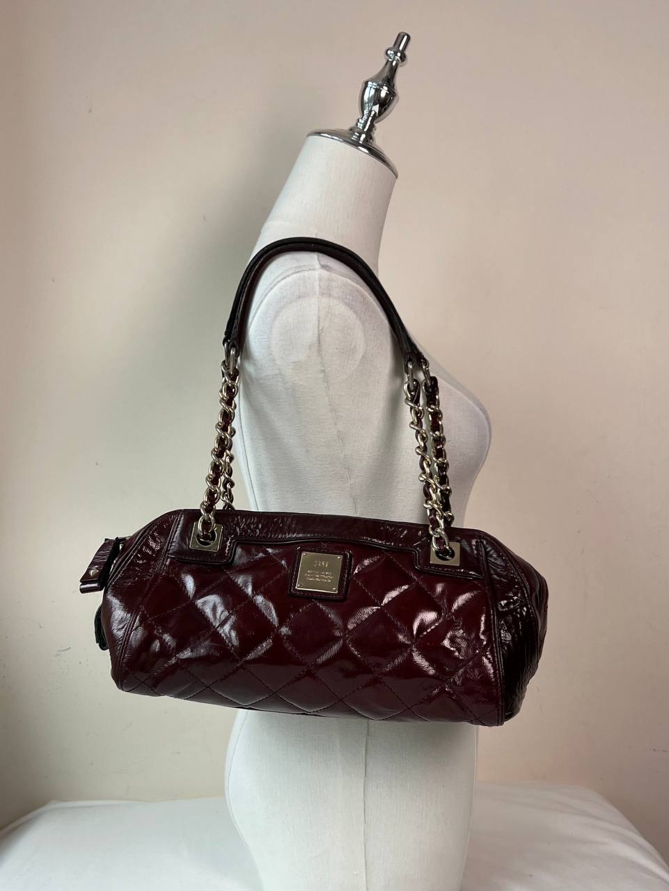 Maroon Leather Baguette Bag