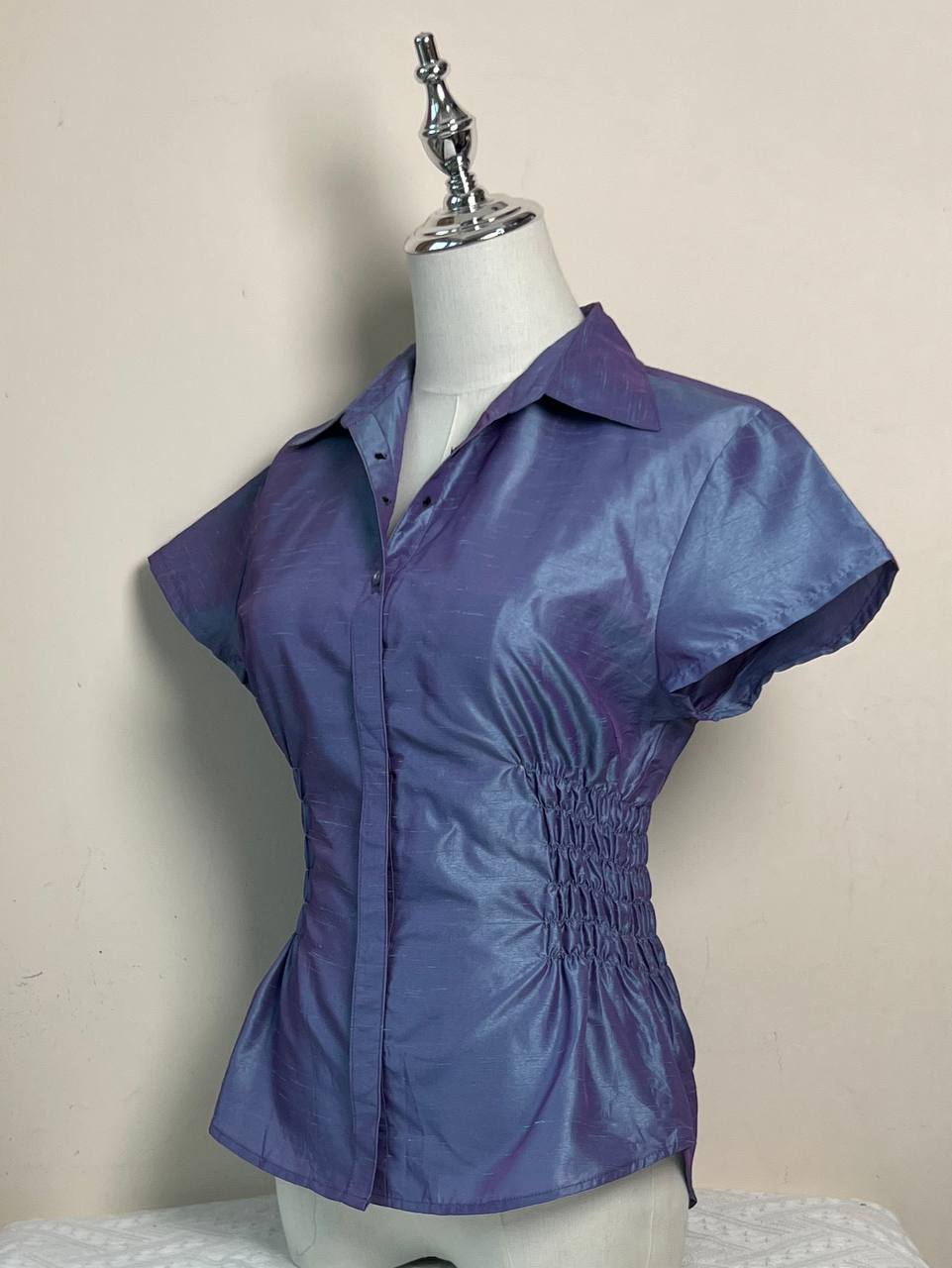 Iridescent Indigo Fitted Blouse