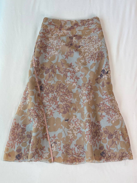 Brown/Blue Floral Midi Skirt