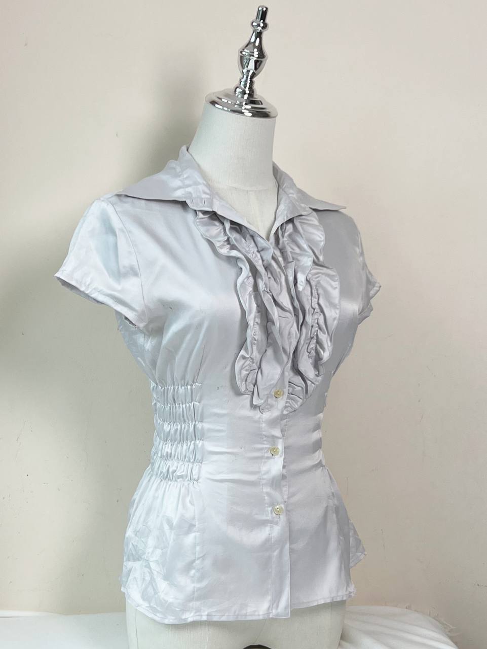 Light Grey Ruffle Fitted Blouse