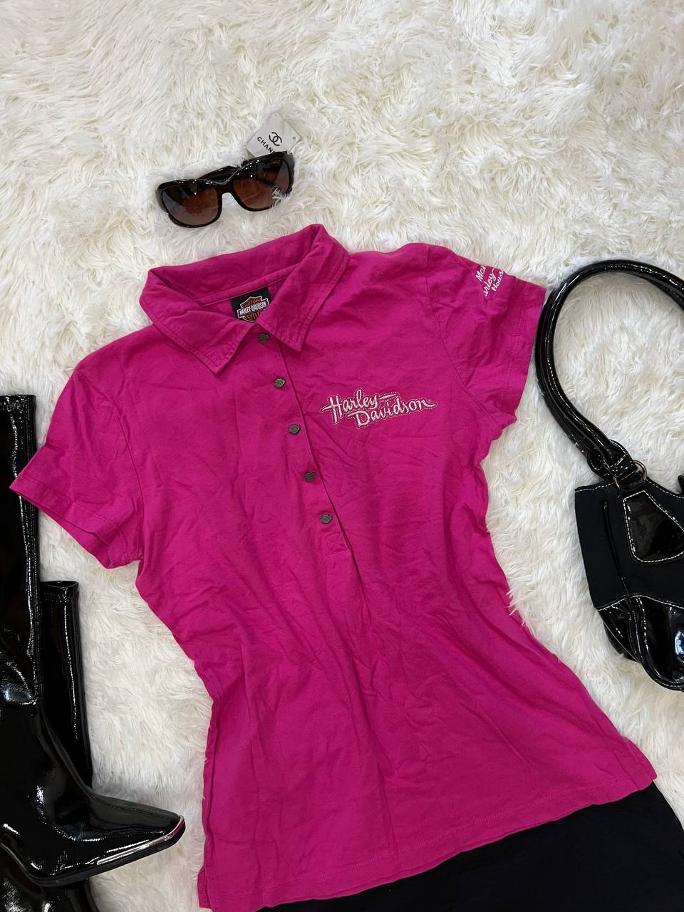 Pink Harley Davidson Buttoned Top