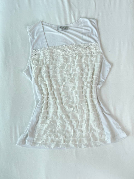 Ruffle White Tank Top