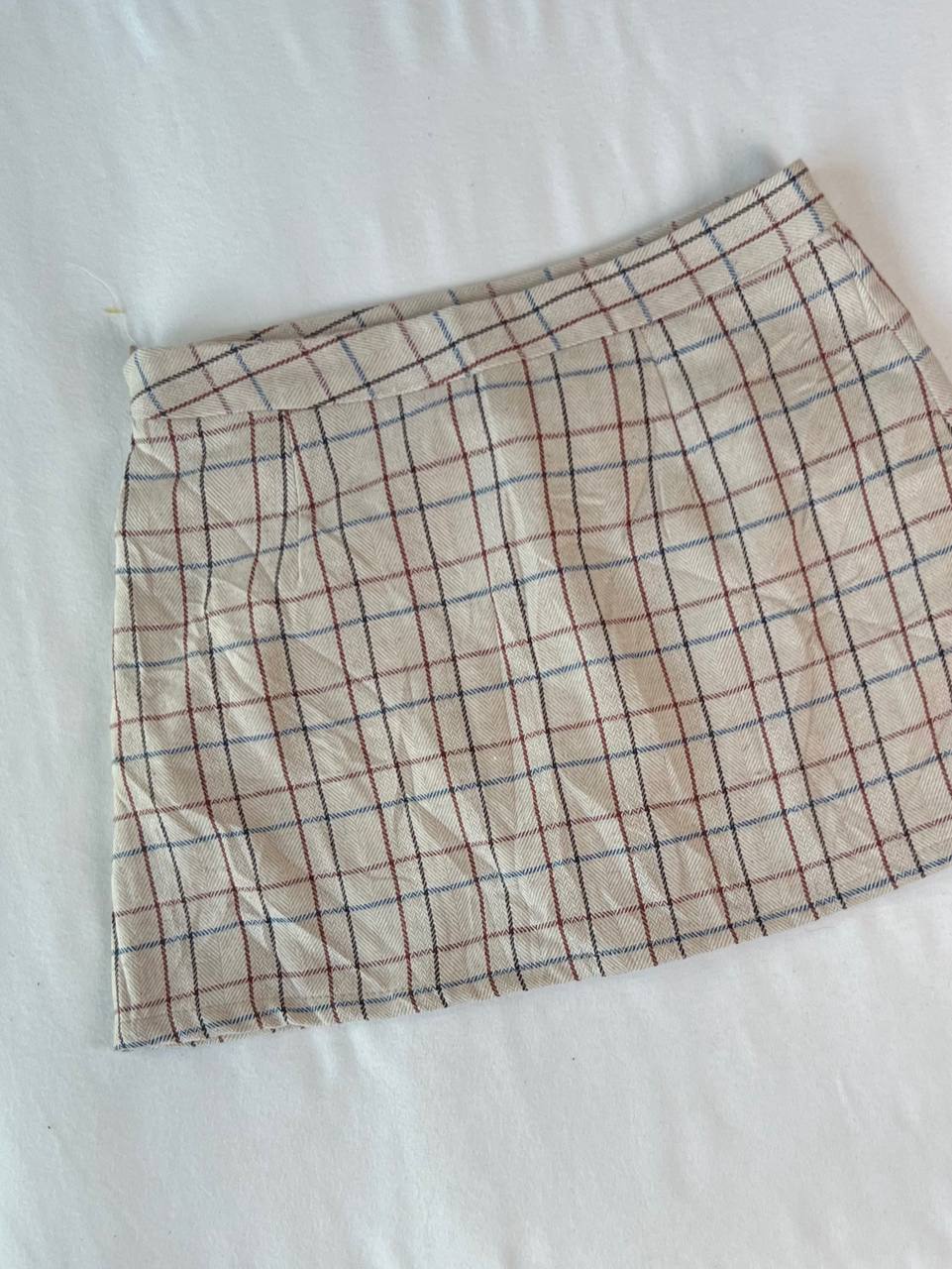Grid Beige Mini Skirt