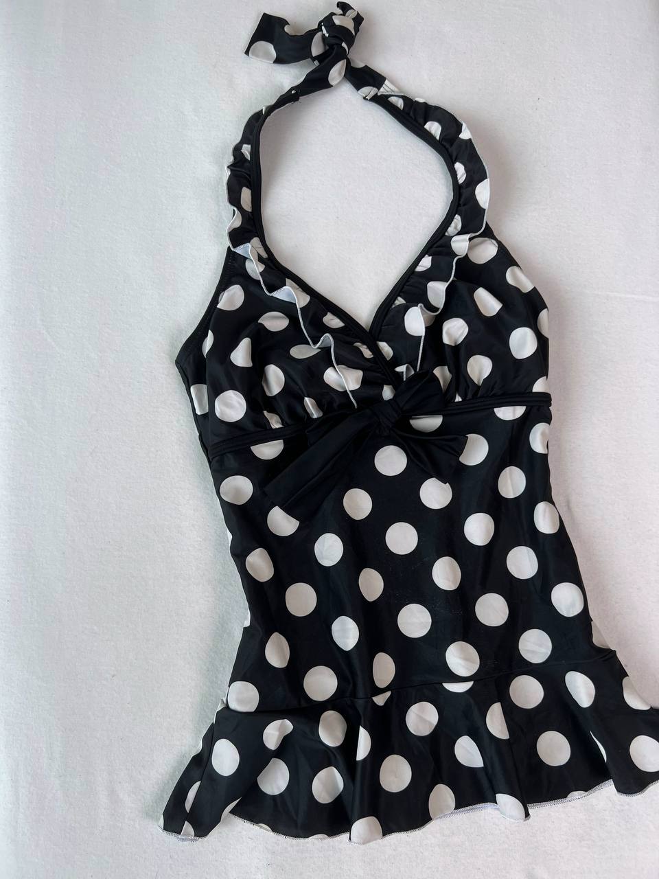 Ruffle Overlap Neckline Polka Dot Halter