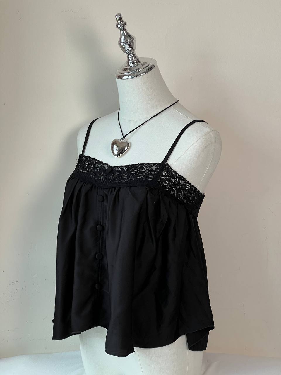Black Babydoll Lace Trim Top