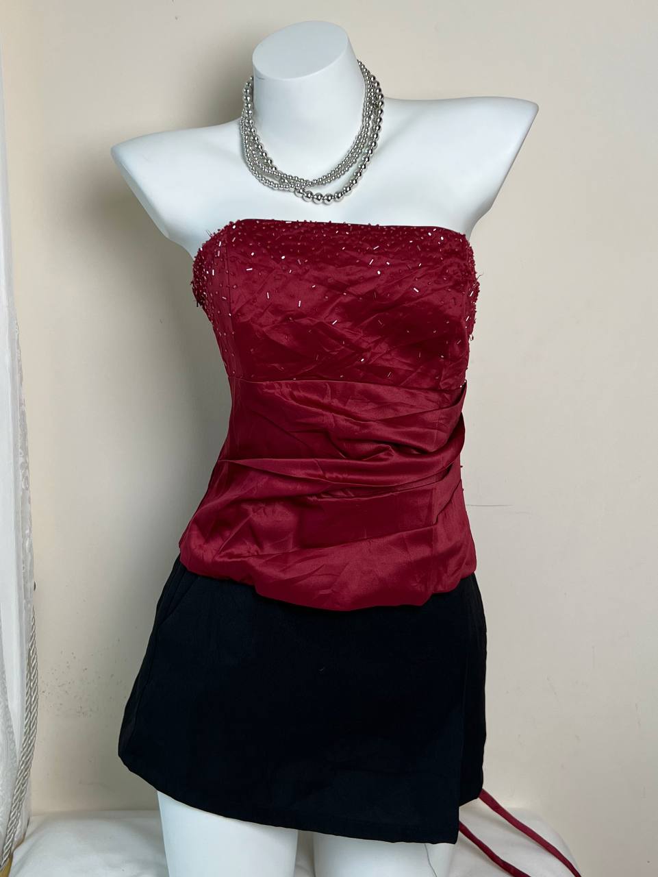 Red Beaded Ruched Tube