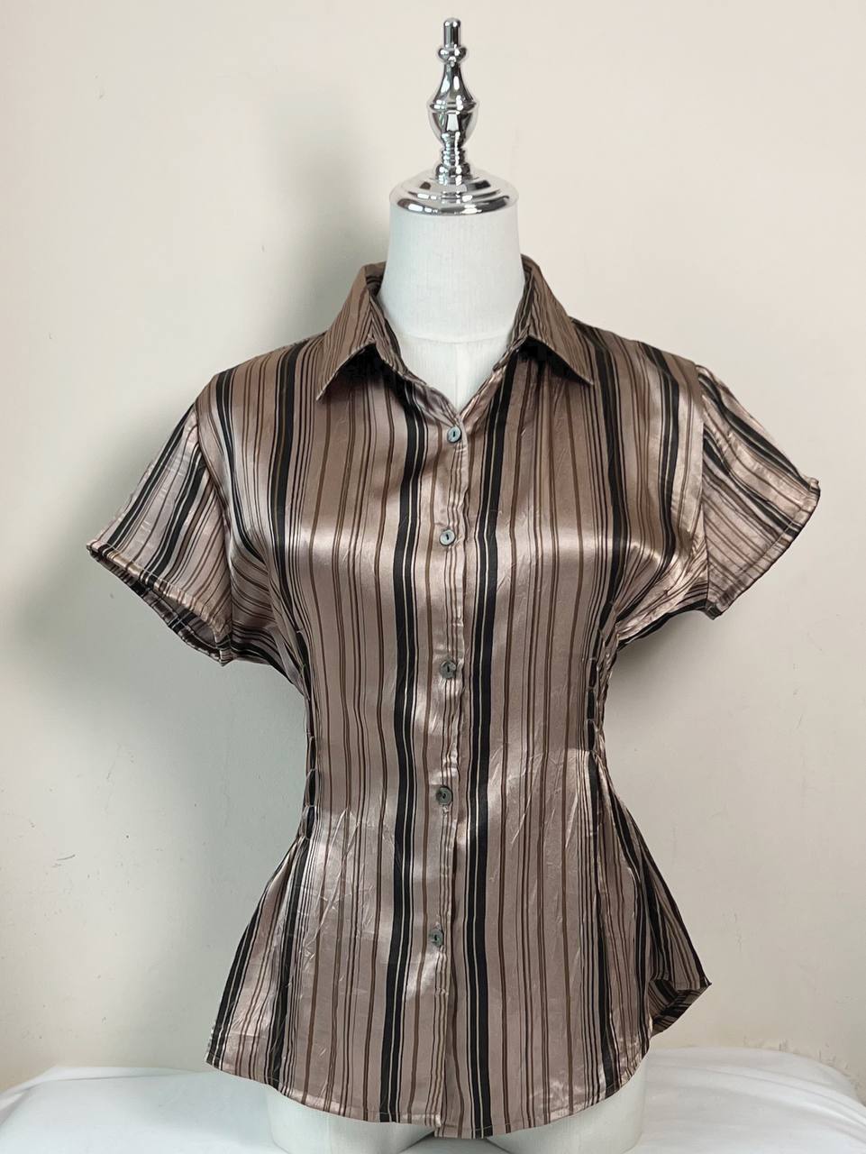 Dark Brown Striped Fitted Blouse