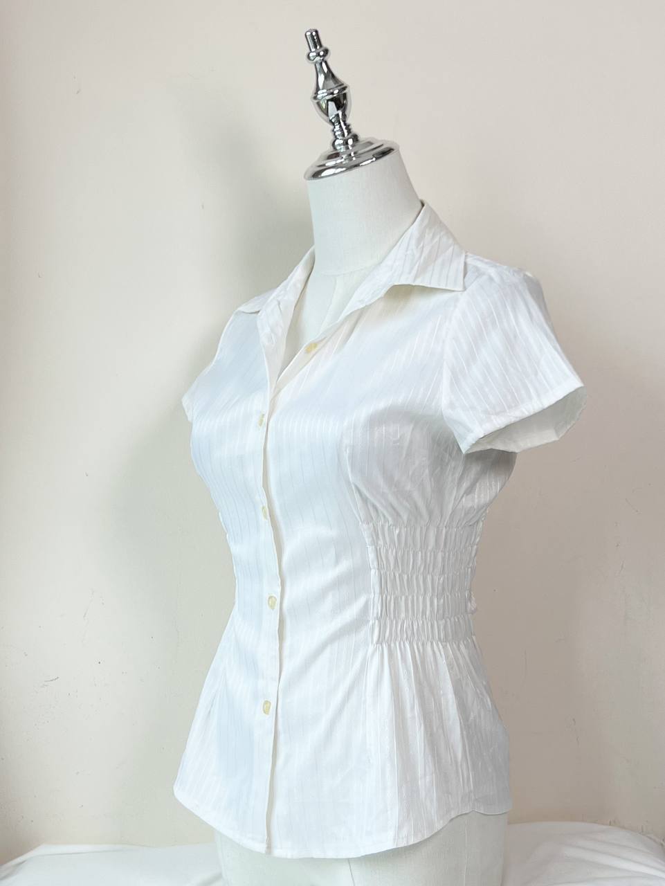 White Fitted Blouse w Faint Embossing