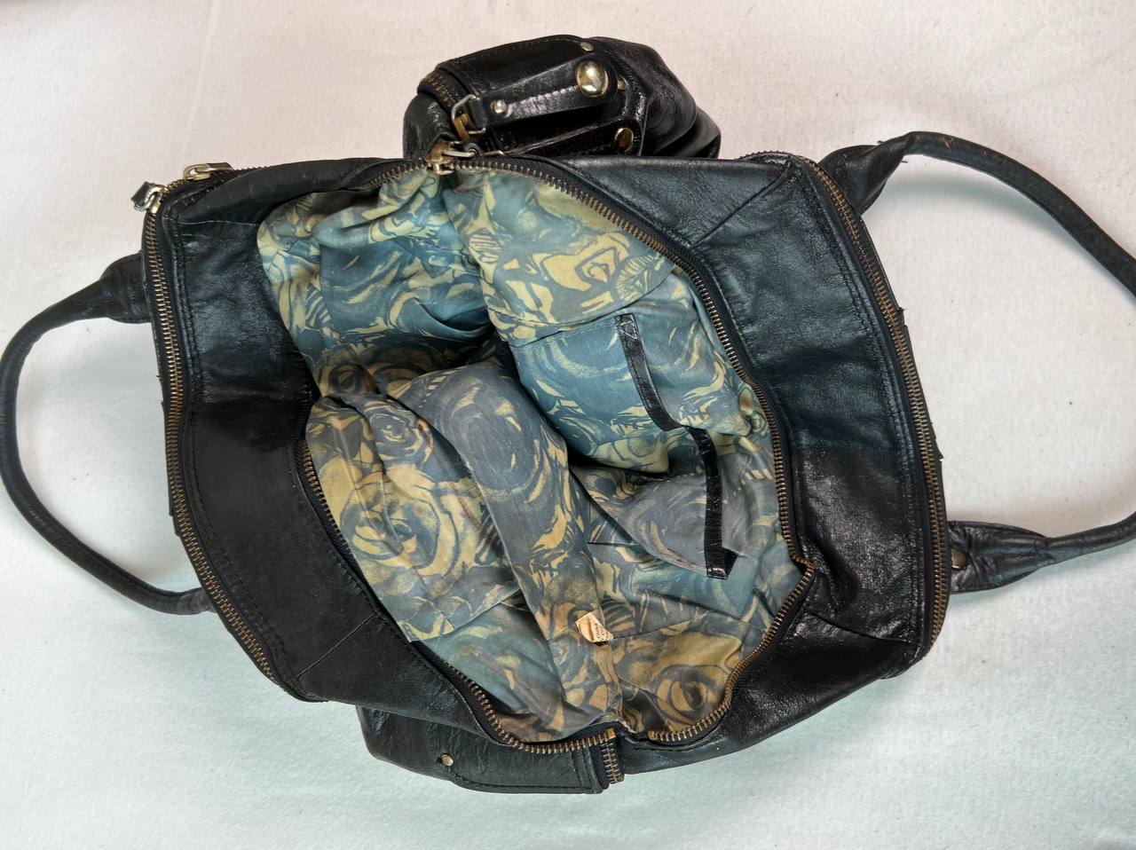 Black Leather Shoulder Bag with Gold Hardware