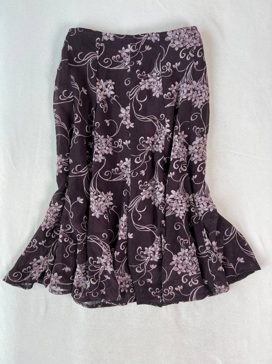 Purple Floral Midi Skirt