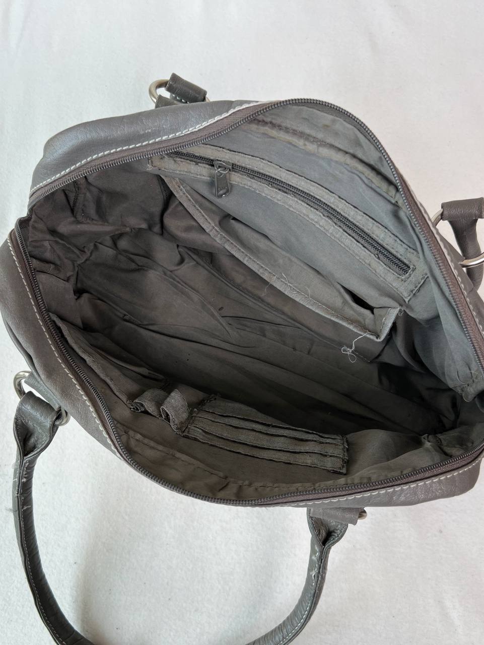 Grey Leather Tote Bag