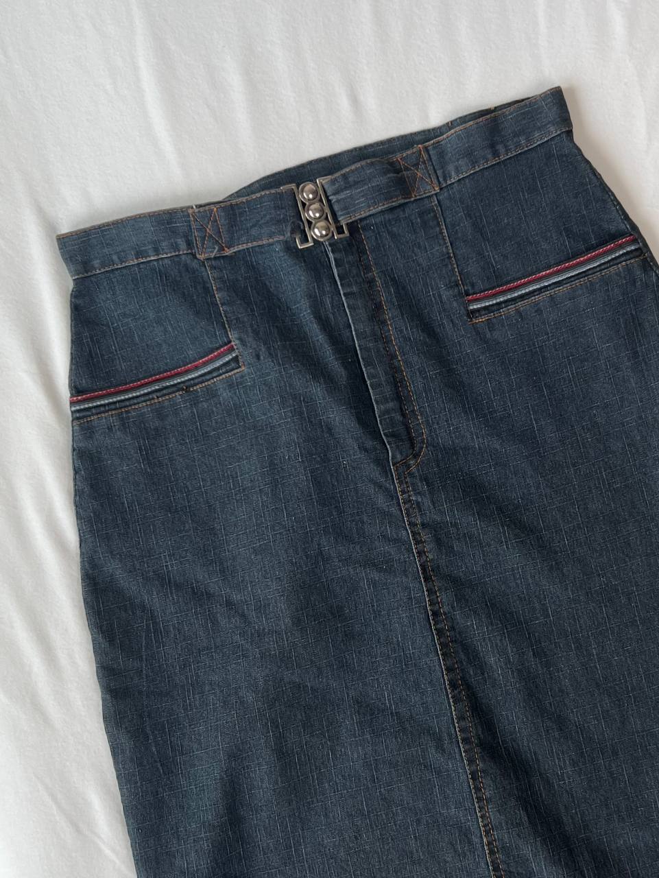 Denim Buckle Midi Skirt