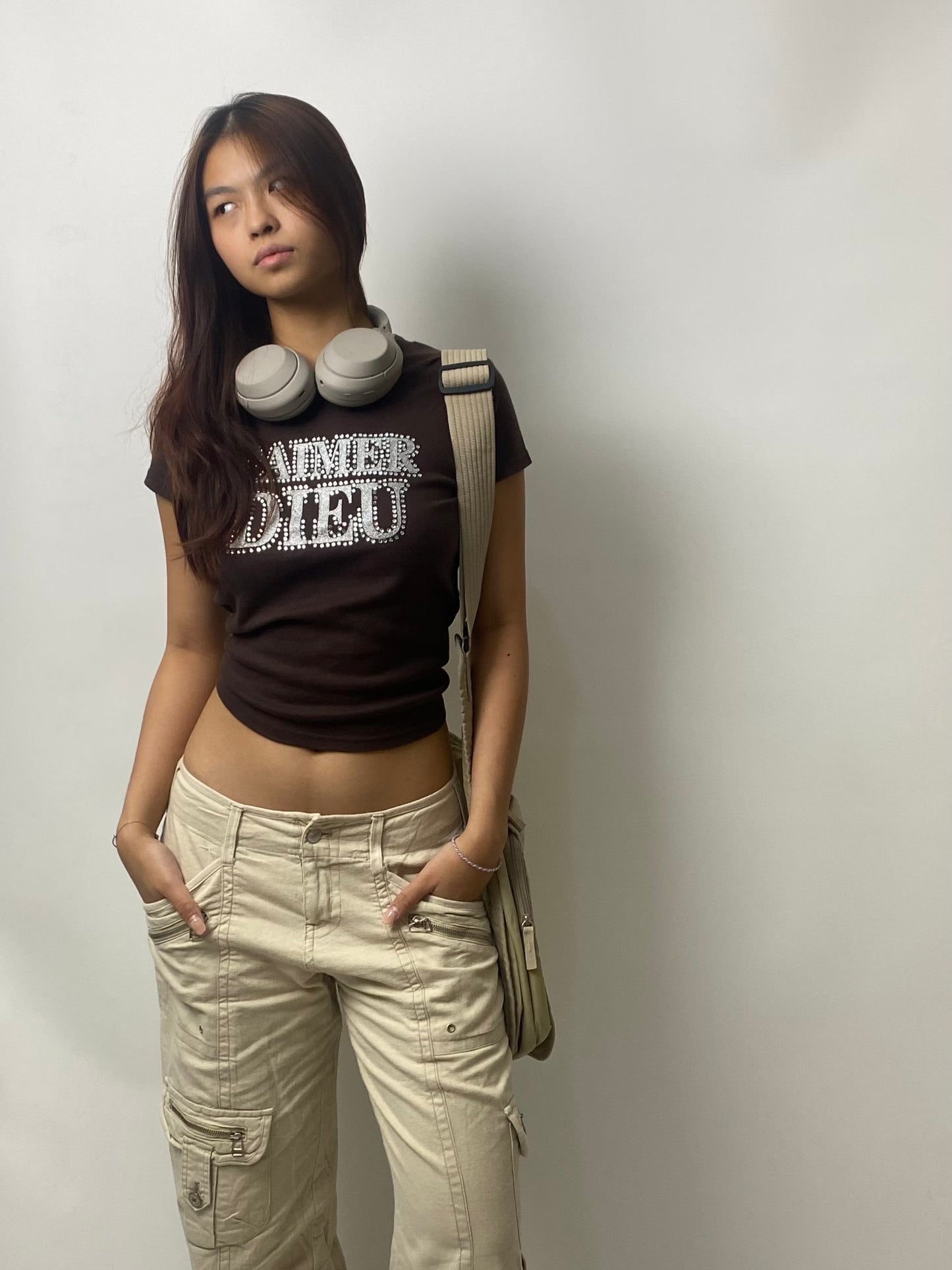 Brown Bejewelled Baby Tee