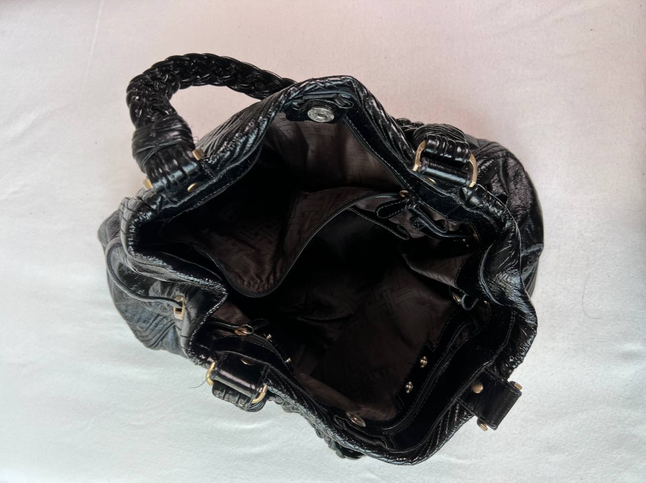 Black Leather Braided Bag