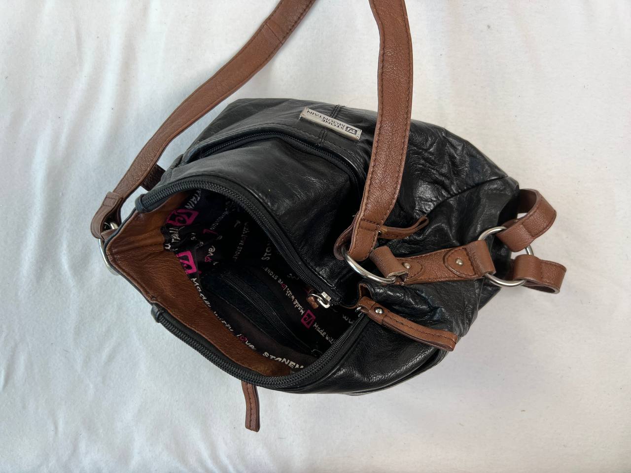 Black w Brown Straps Shoulder Bag (Brand: Stone Mountain)