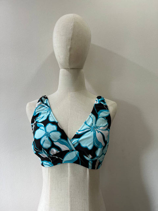 Black and Blue Floral Bikini Top