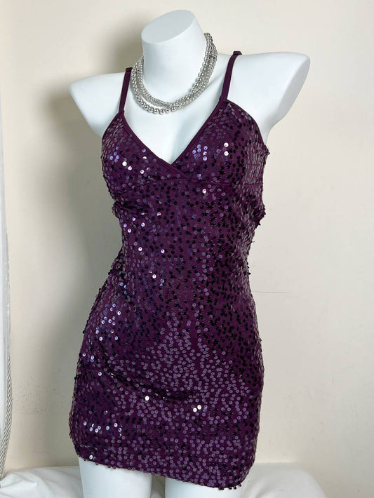 Purple Sequinned Mini Dress