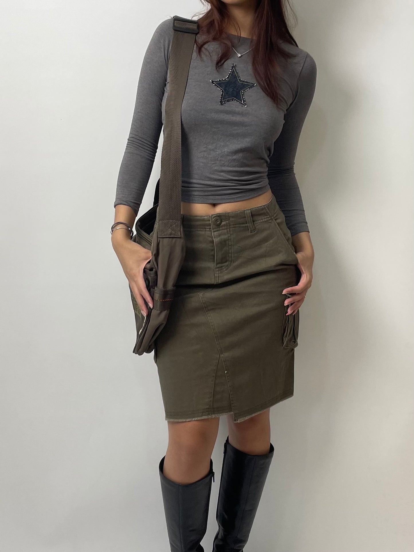 Dark Olive Cargo Skirt