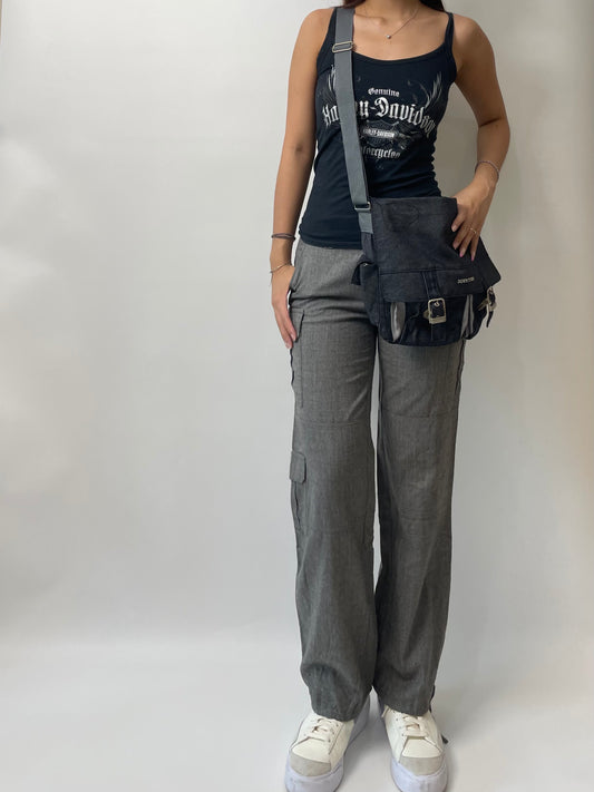 Grey Low-waisted Cargo Pants