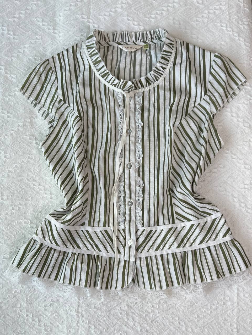 Green Stripe Button Up Blouse