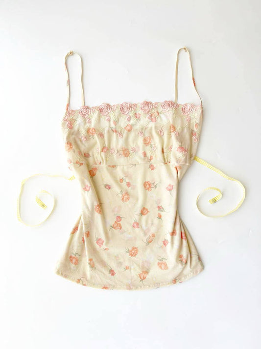 Mesh Floral Yellow Tie-back Cami