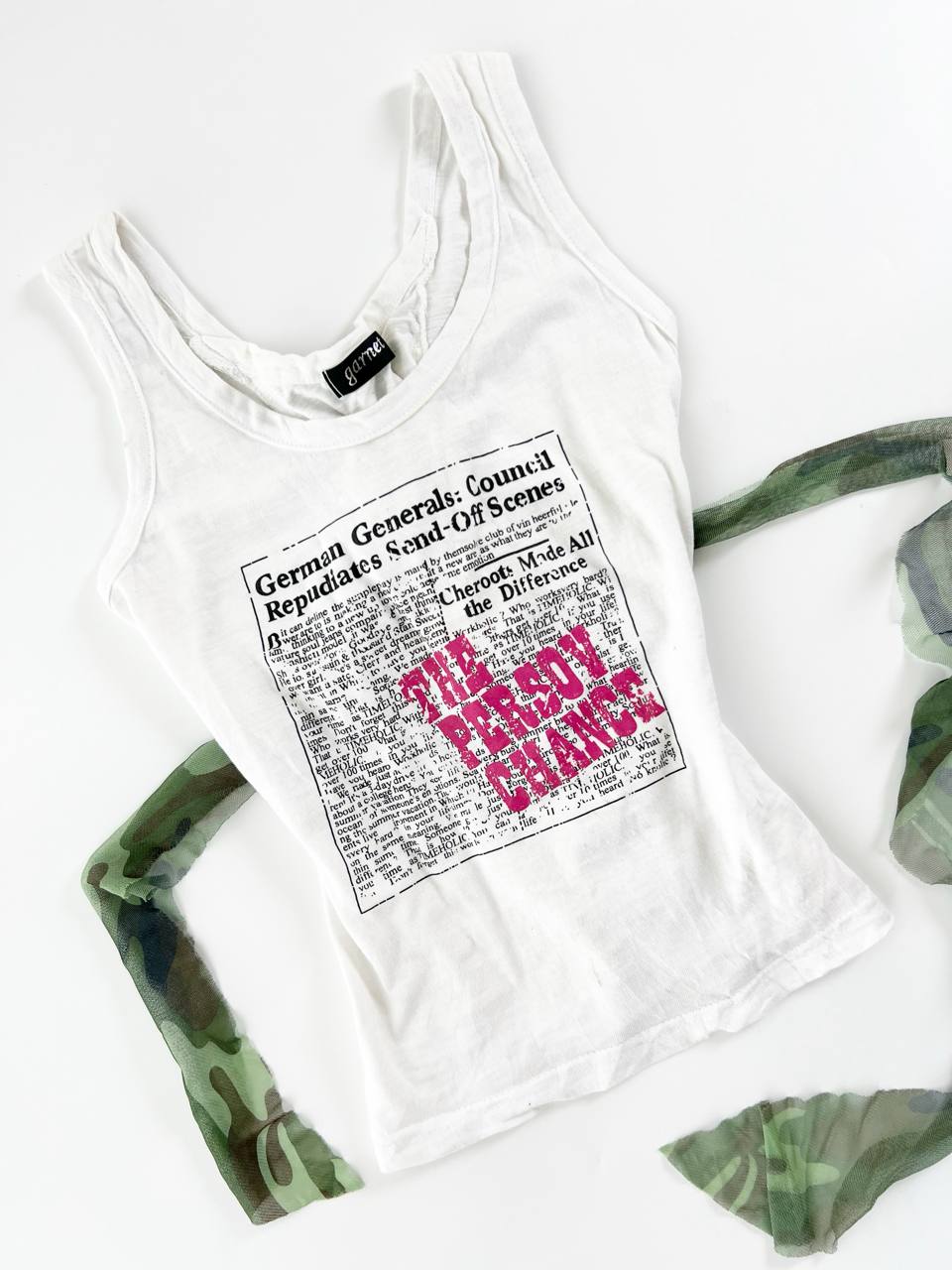 White Graphic Tank w Back Corset Detail