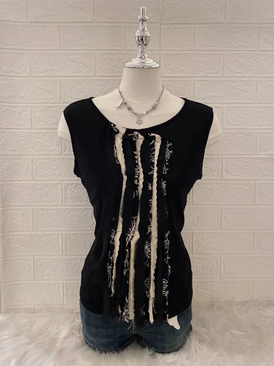 Black Patchwork Front Detail Tank 1