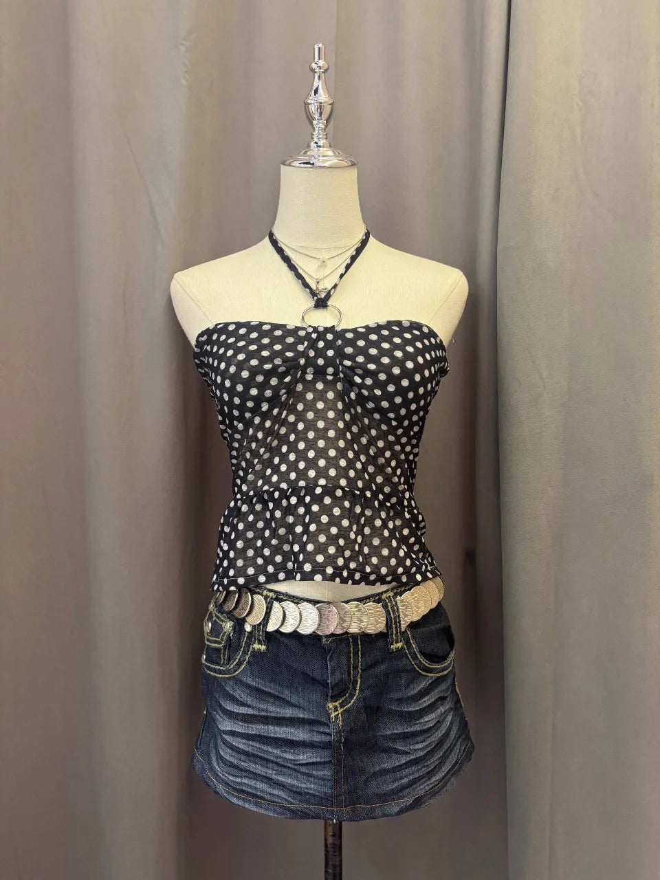 Black Polka Dot Reworked Halter 1
