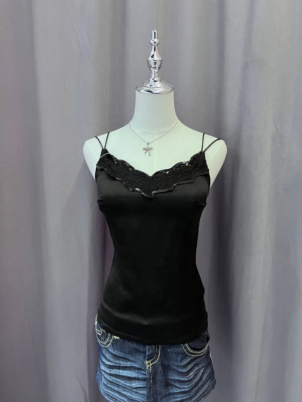 Black Strappy with Sequinned Neckline 1