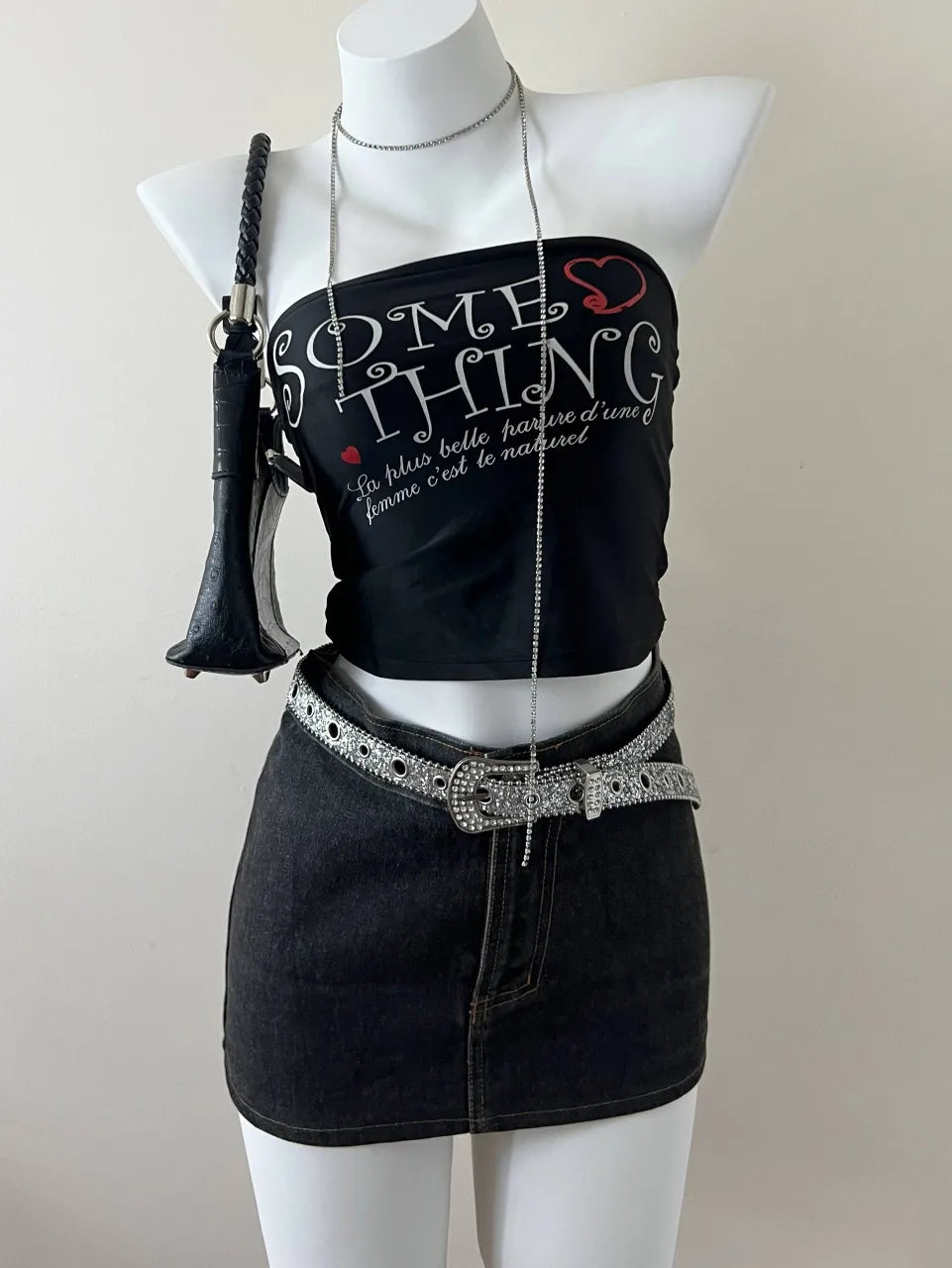 Black Washed Denim Mini Skirt 1