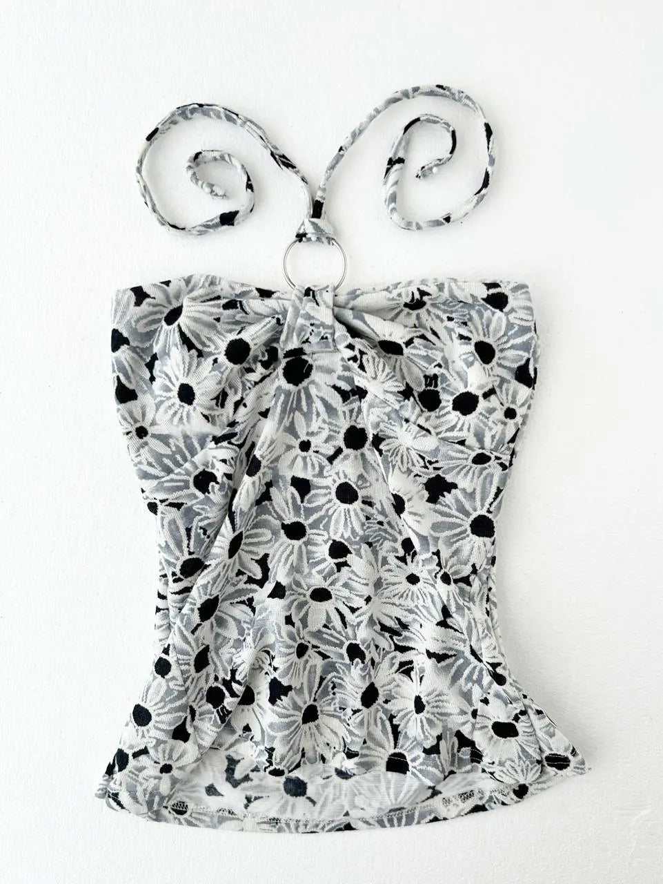 Black with Daisies Textured Halter 1