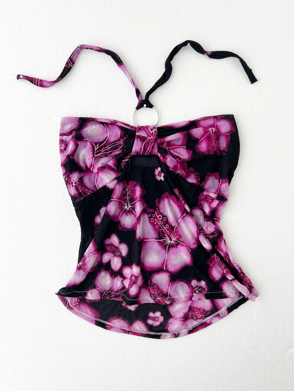 Black with Violet Hibiscus Halter 1