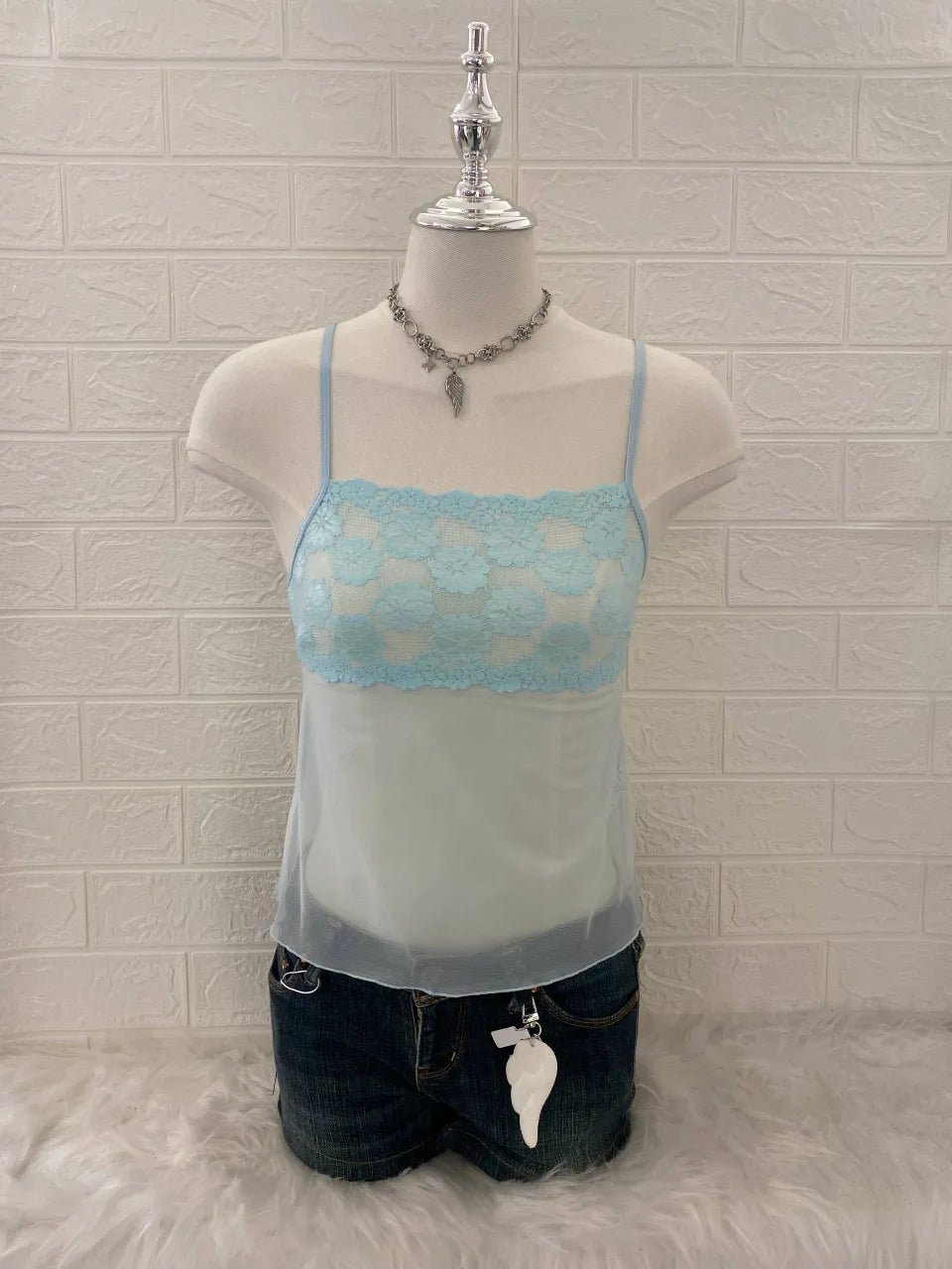 Blue with Lace Bust Detail Cami 1