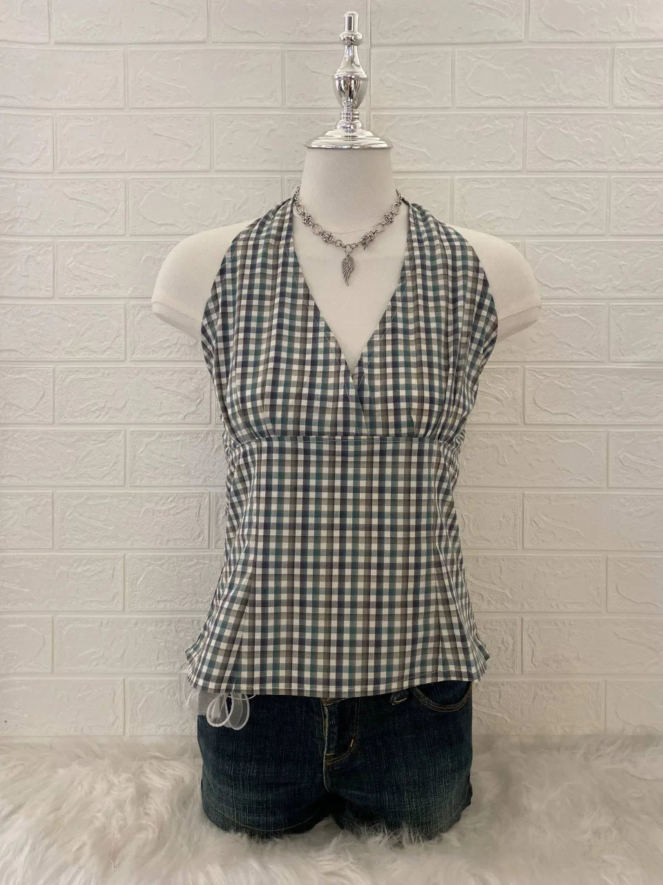 Brown and Green Gingham Halter 1