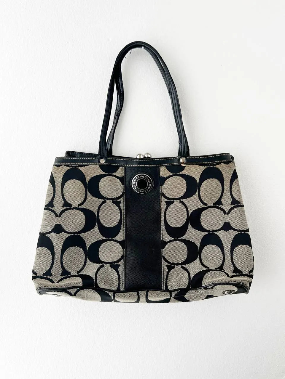 Coach Kiss Lock Signature Stripe Framed Carryall Satchel 1