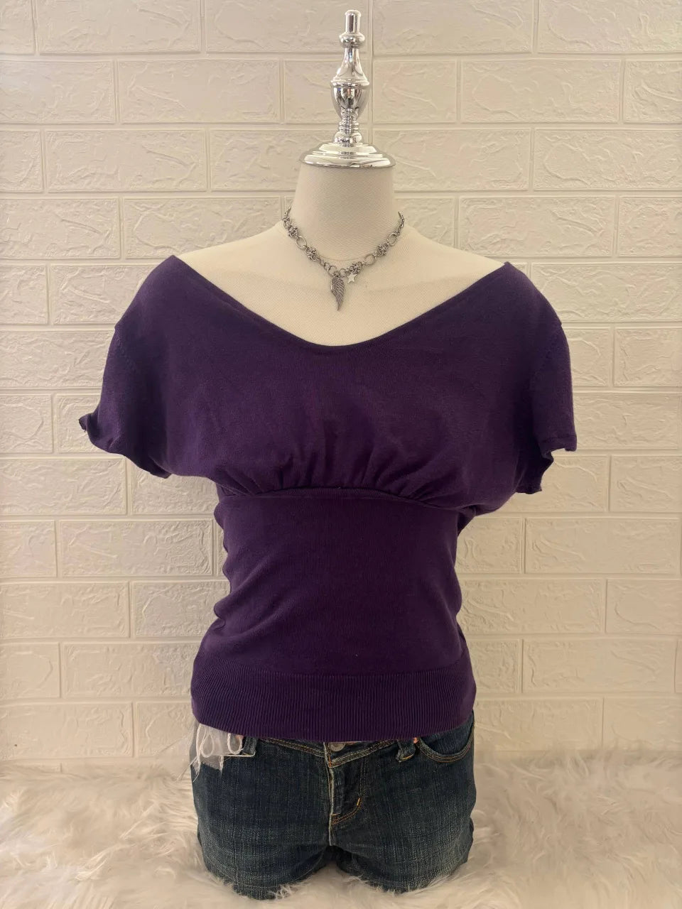 Dark Purple Reworked Off-Shoulder Top 1