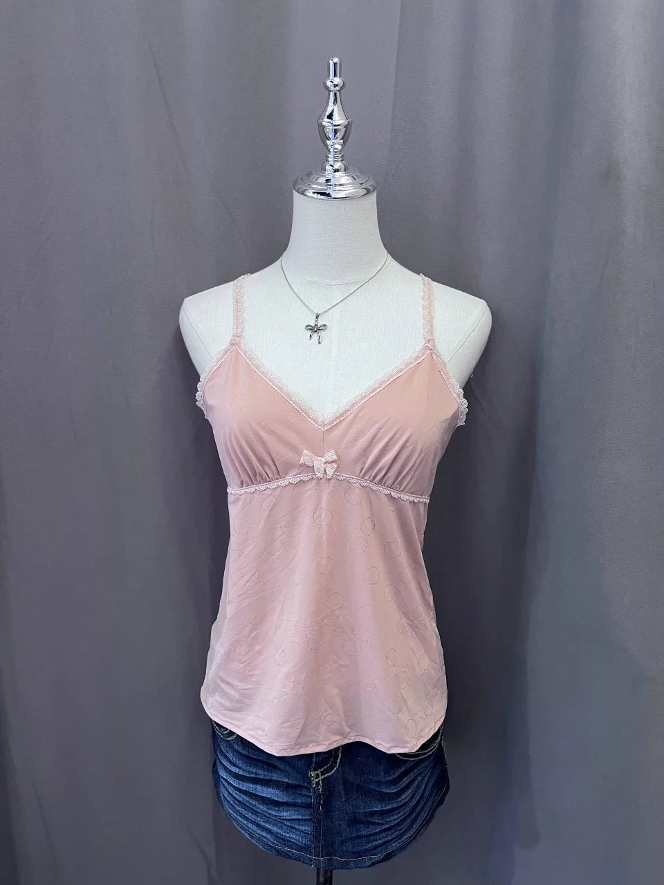 Dustry Pink P{icot Trim Embossed Cami 1