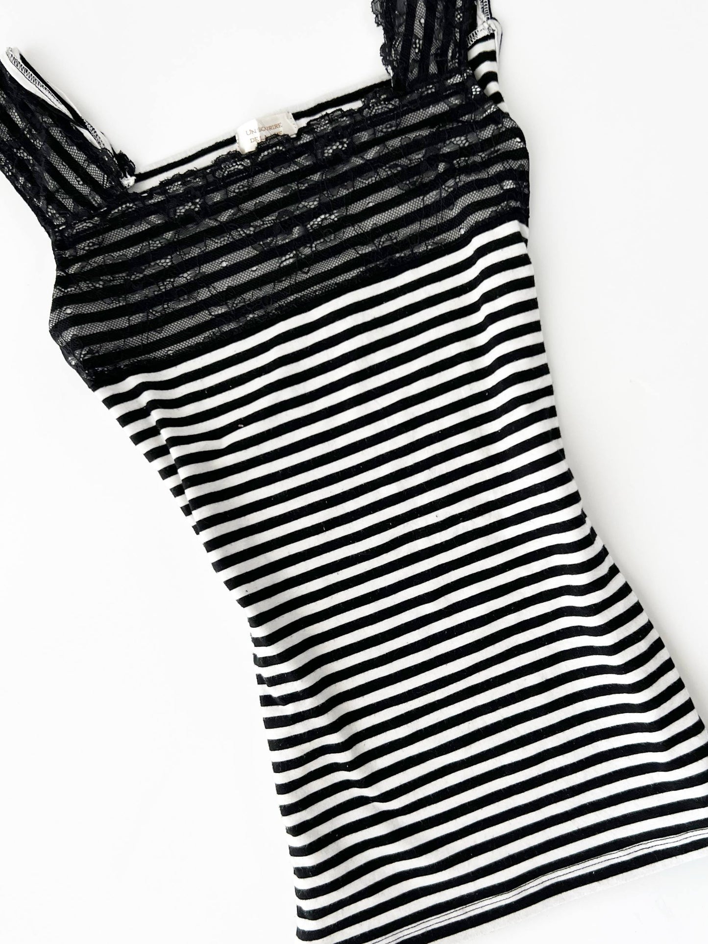 Striped Tank w Lace Overlay Bust