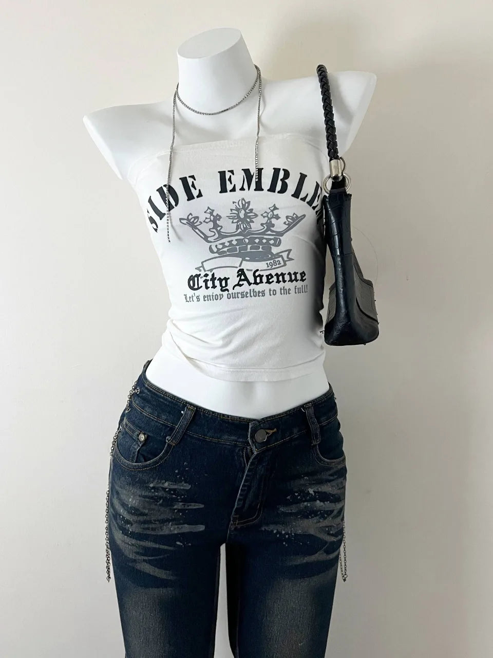 Graphic White Reworked Tube Top 1
