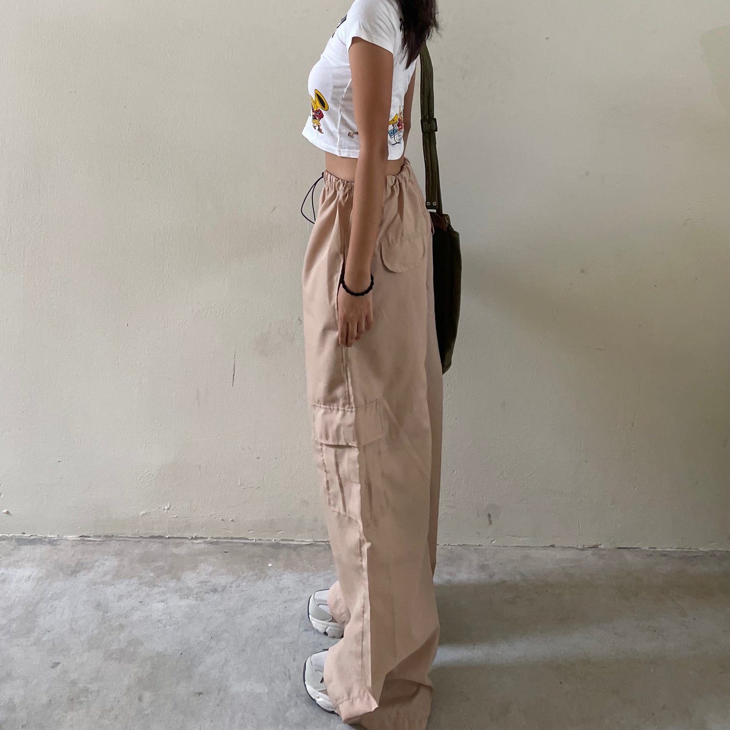 Sand Beige Cargo Parachute Pants
