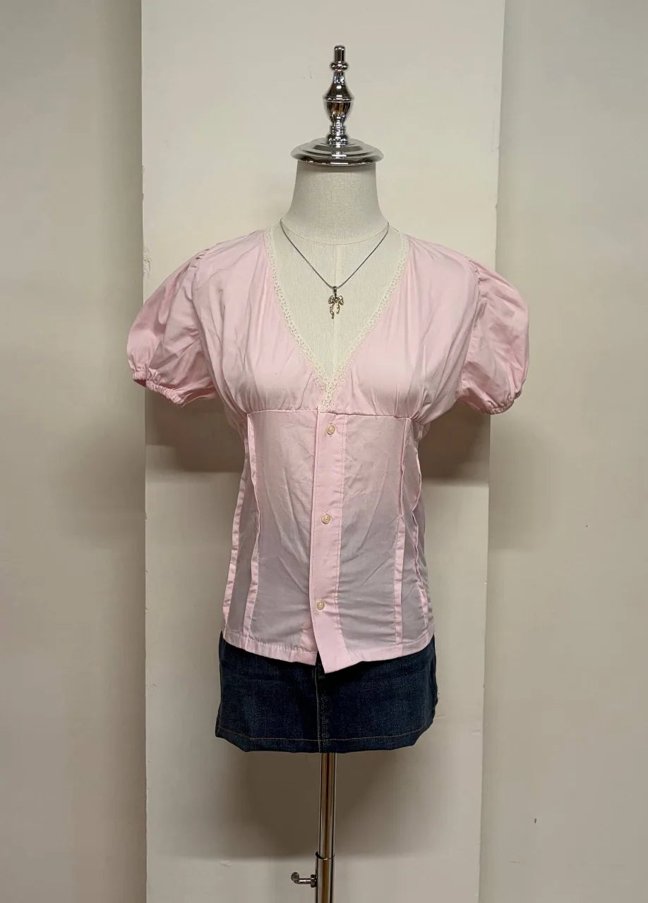 Light Pink Puff Sleeve Blouse 1