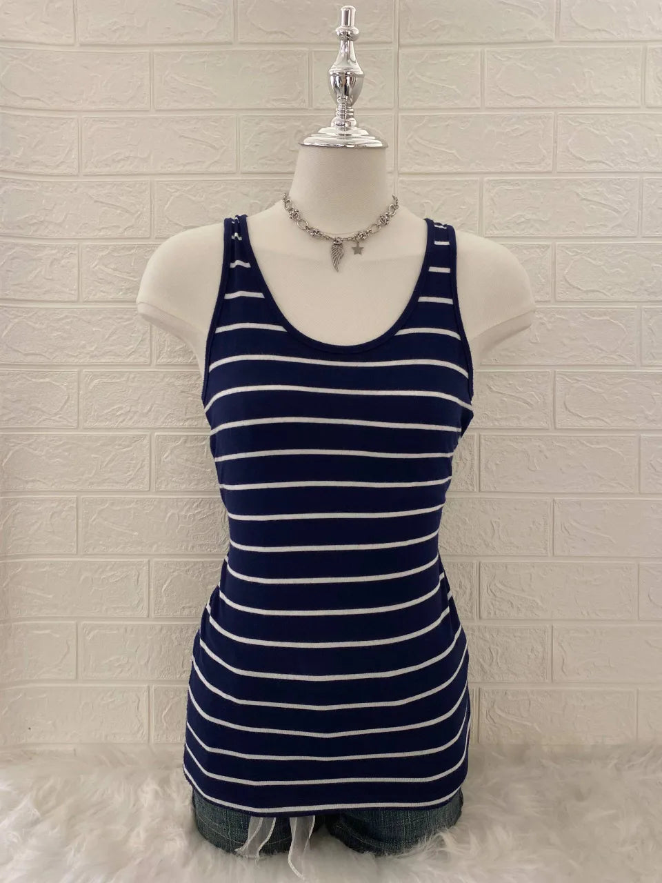 Navy with Thin White Stripe Tank 1