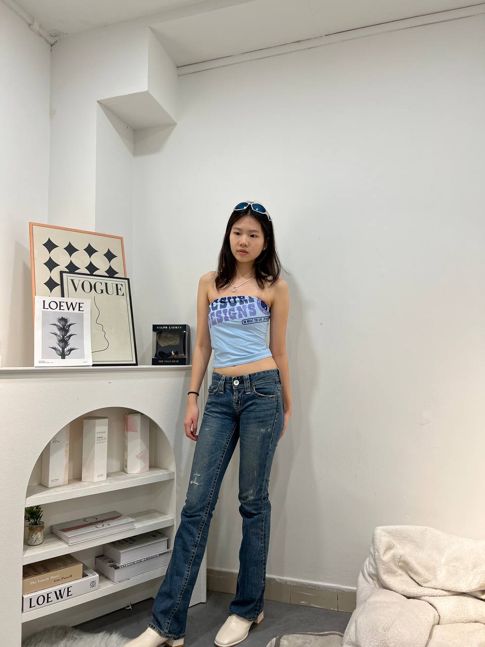 Reworked Graphic Blue Tube Top