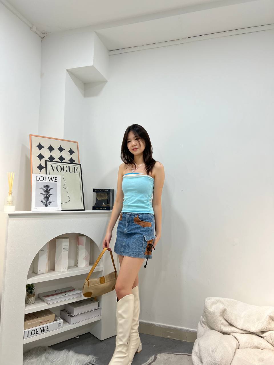 Denim Corduroy Patch Mini Skirt