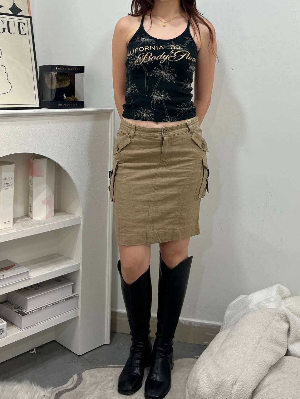 Tan Cargo Midi Skirt