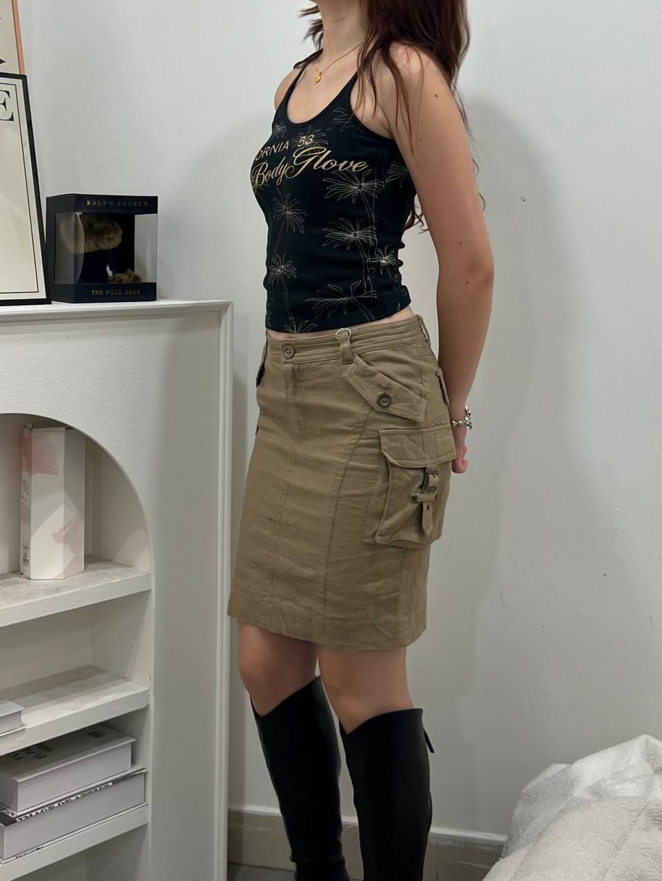 Tan Cargo Midi Skirt